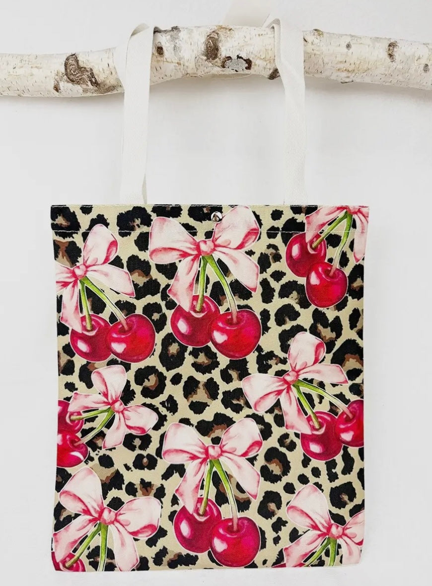 Cherry Print Canvas Tote Bag ๐