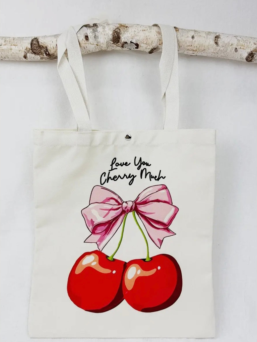 Cherry Print Canvas Tote Bag ๐