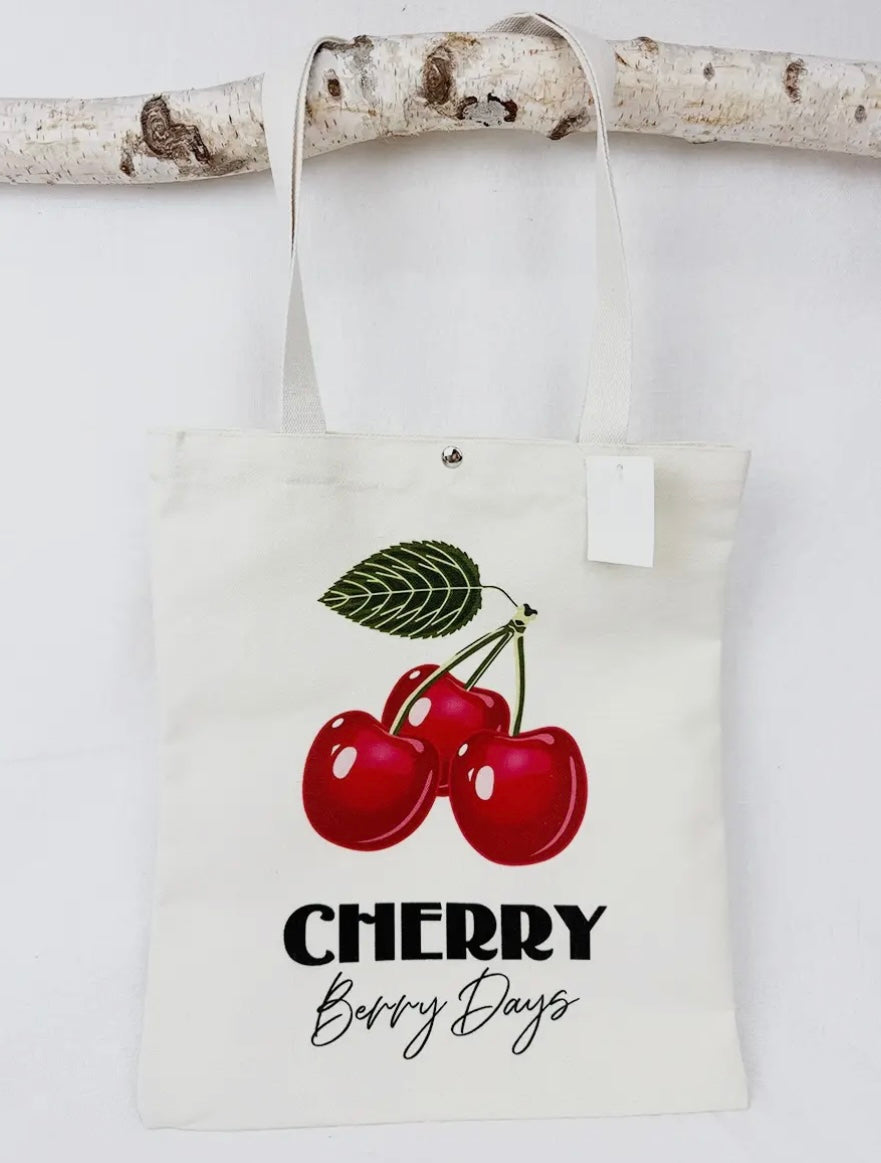 Cherry Print Canvas Tote Bag ๐