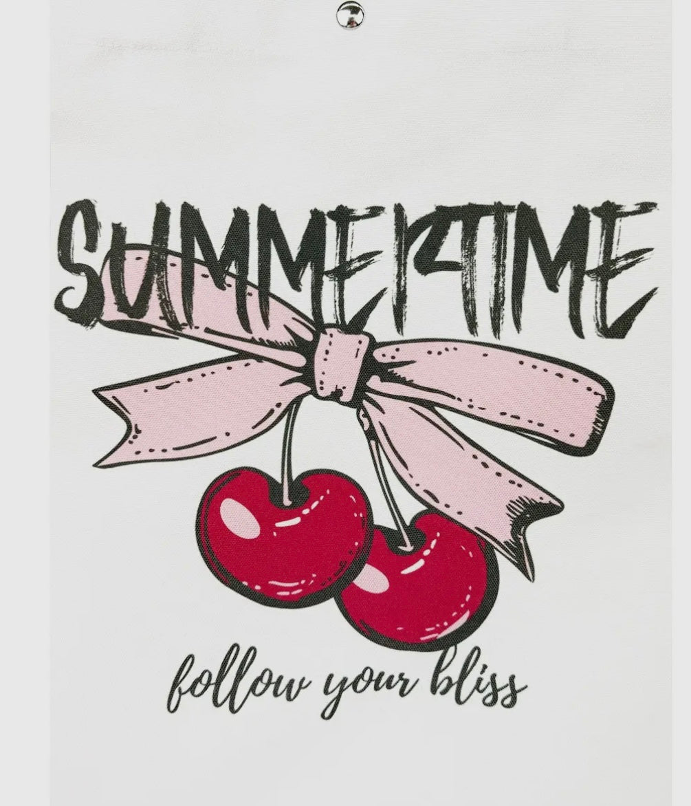Cherry Print Canvas Tote Bag ๐