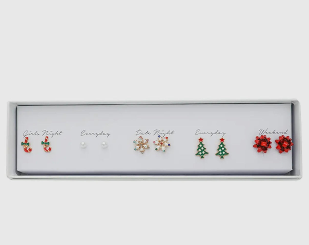 🎄🎁Holiday Themed 5 Pair Stud Earring Gift Set🎄🎁