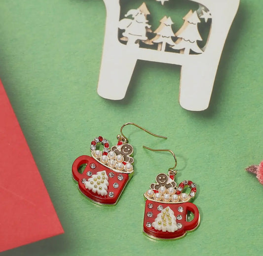 Gingerbread Man in a Bubble Cocoa Mug Earrings - Limited in Stock!!