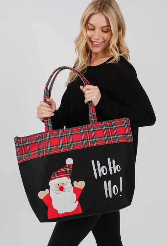 🎅✨🎅✨ “Ho Ho Ho" Santa Check Trim Tote Bag