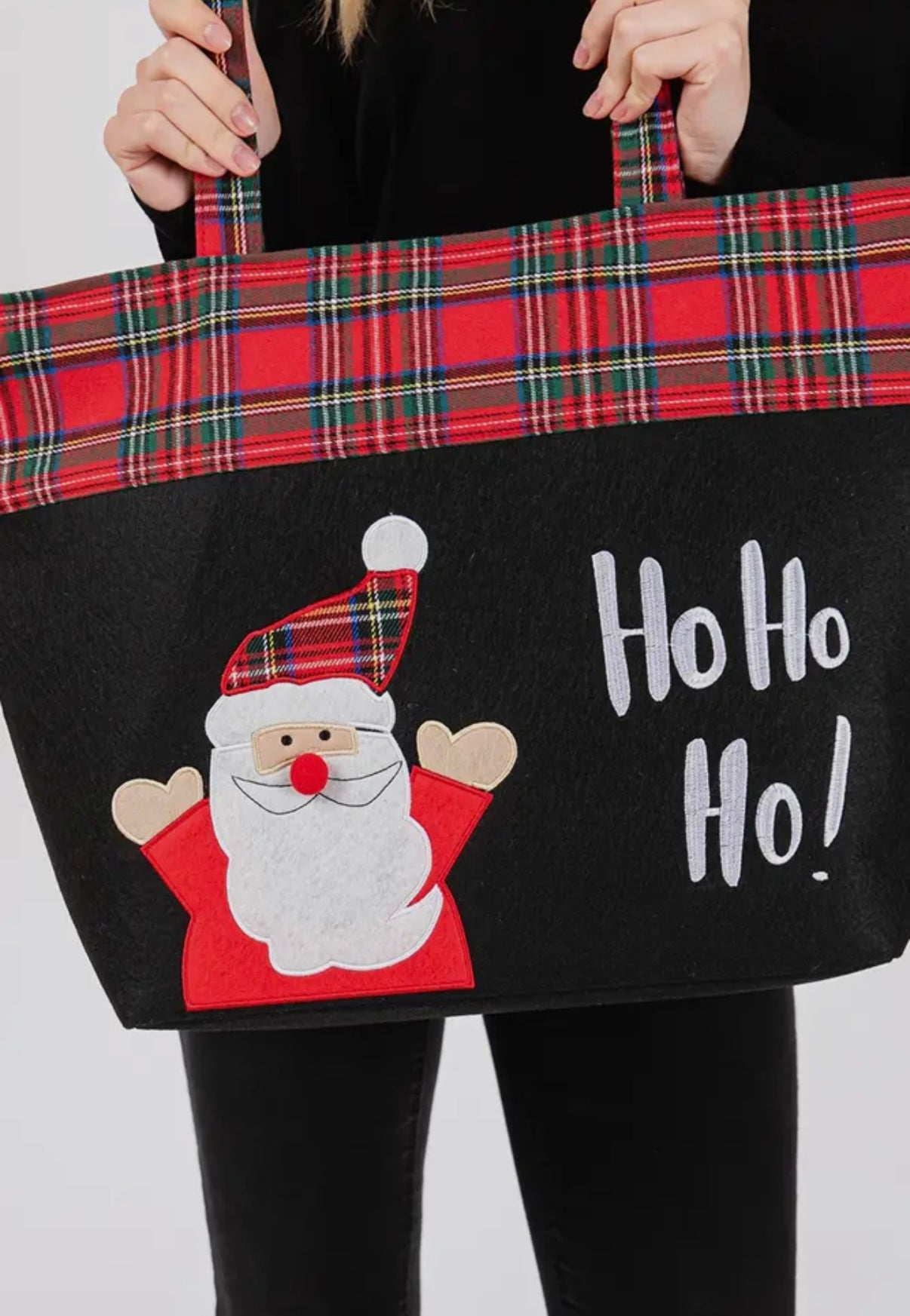 🎅✨🎅✨ “Ho Ho Ho" Santa Check Trim Tote Bag