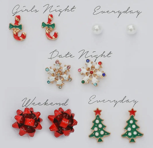 🎄🎁Holiday Themed 5 Pair Stud Earring Gift Set🎄🎁