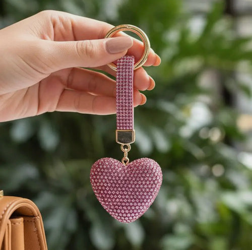 Bling Studded Heart Charm Keychain