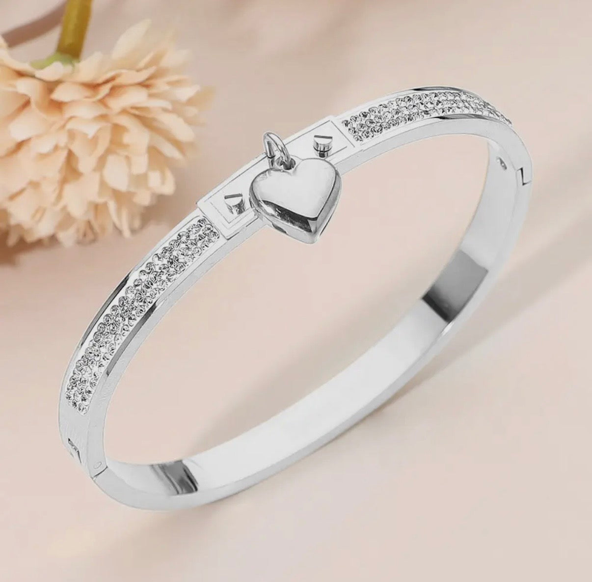 Sleek Heart Charm Bangle Bracelet