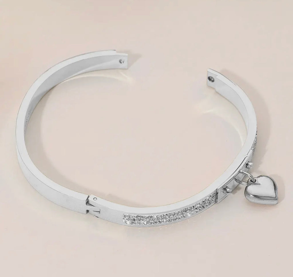 Sleek Heart Charm Bangle Bracelet