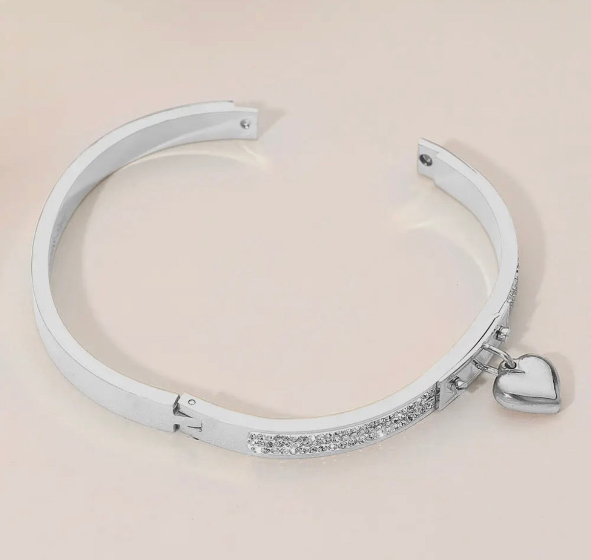 Sleek Heart Charm Bangle Bracelet