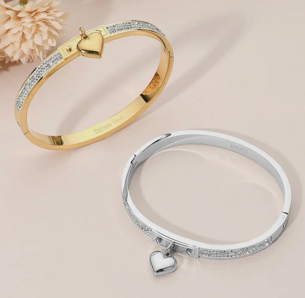 Sleek Heart Charm Bangle Bracelet