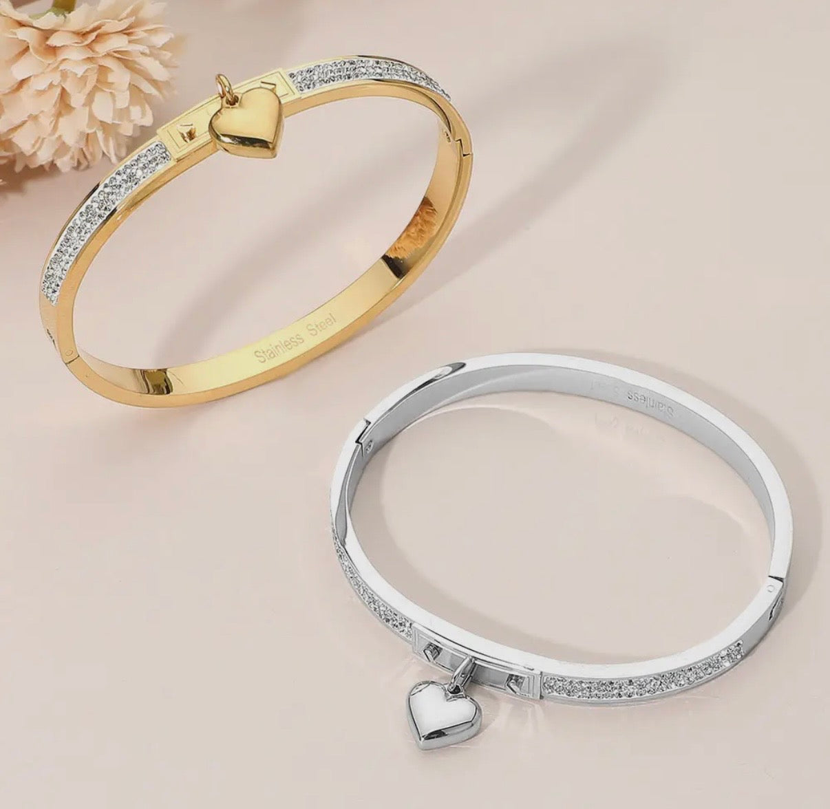 Sleek Heart Charm Bangle Bracelet