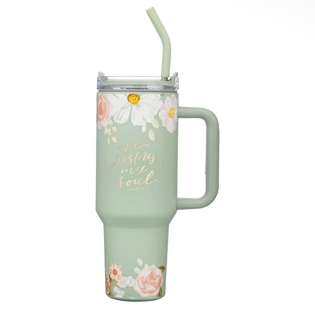 "He Restores My Soul" Tumbler with Straw