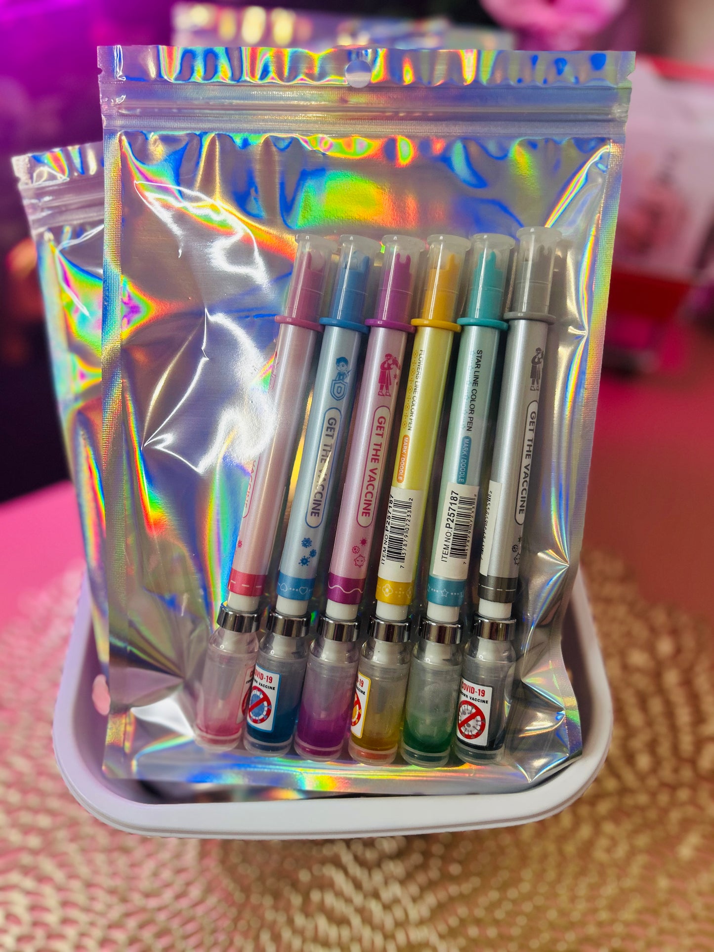 Covid Vaccine Syringe Pen with Mini Roller Stamp- Set - Limited Quantity Only!!