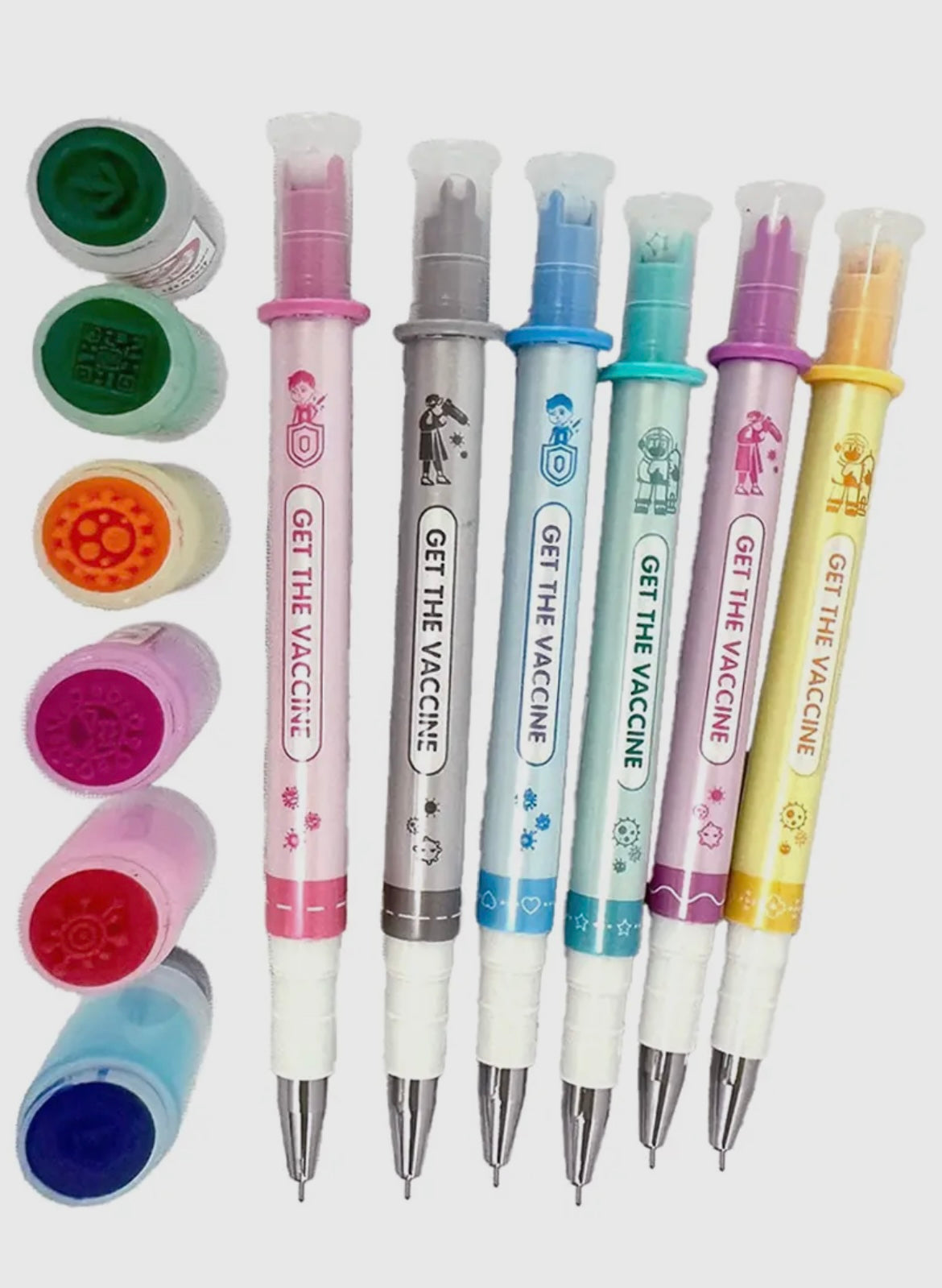 Covid Vaccine Syringe Pen with Mini Roller Stamp- Set - Limited Quantity Only!!