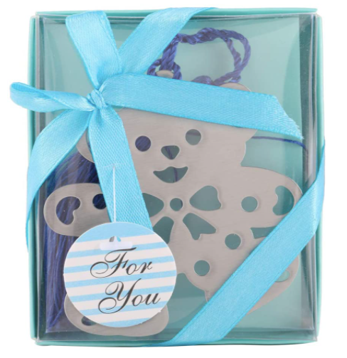 Baby Blue Silver Metal Teddy Bear Bookmark with Tassel • Gift Box