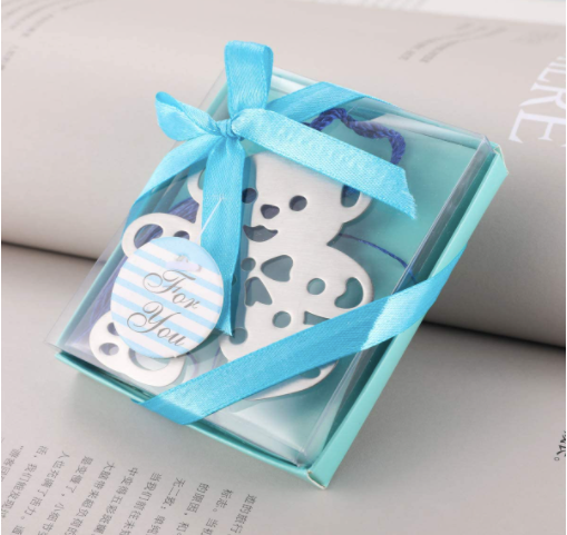 Baby Blue Silver Metal Teddy Bear Bookmark with Tassel • Gift Box