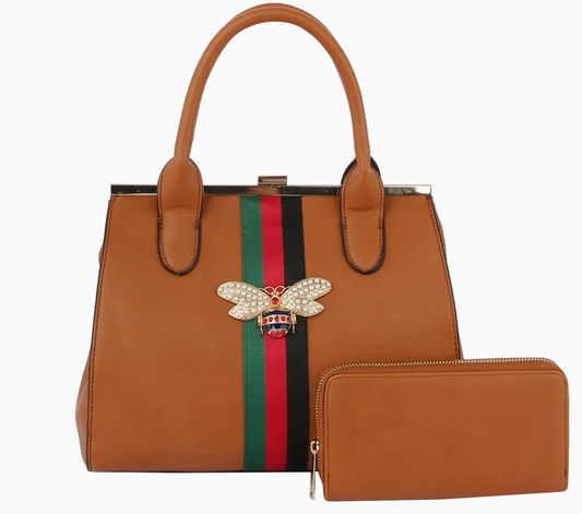 Designer Bee Satchel Purse 2 in 1 Set